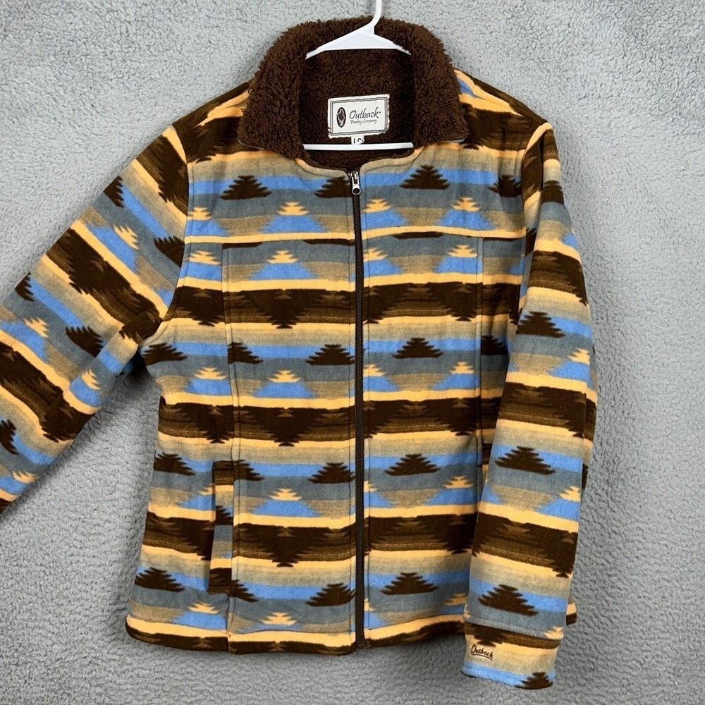 Outback Dawn Jacket Womens Large Brown Sherpa Fleece Southwestern Full Zip EUC